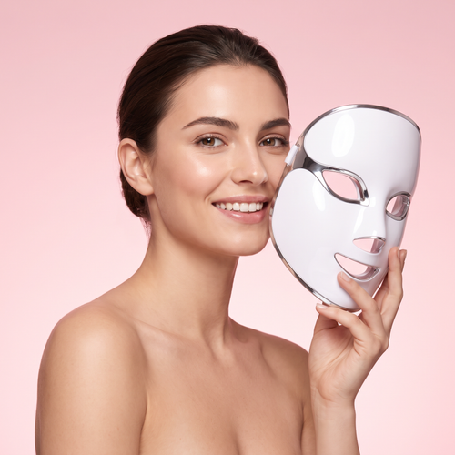 Belle Éclat - Masque LED facial utilisé par une femme, peau lumineuse